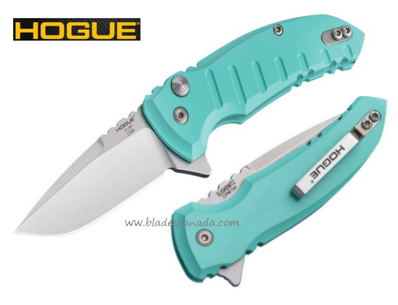 Hogue X1-MicroFlip Flipper Folding Knife, 154CM Drop Point, Aluminum Aquamarine, 24173